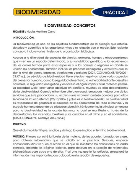 Pr Ctica Conceptos De Biodiversidad Nadia Udocz