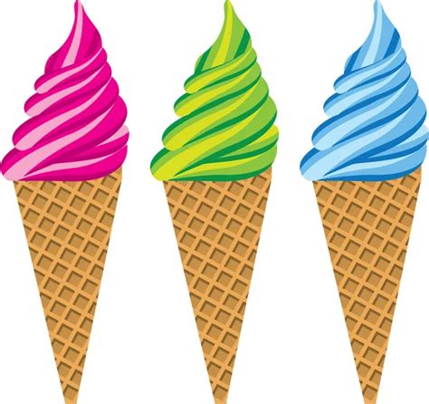 Three Flavored Ice Cream Cones Isolated White Background Vector