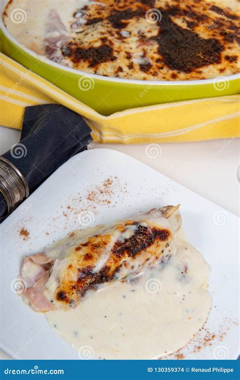 Endive Gratin With Ham And Bechamel Sauce Stock Photo Image Of