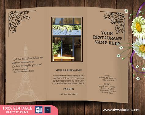 Free Tri Fold Menu Template Word