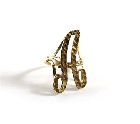 Initial A Gold Ring Letter A 10k Yellow Gold Ring