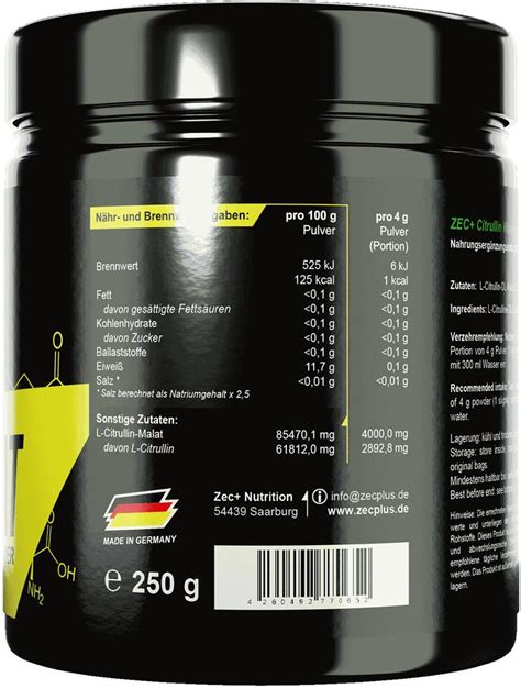 ZEC Citrullin Malat Pulver 250 G Dose Neutral Bei Metasport