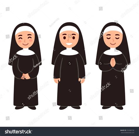 Cute cartoon nun drawing set, smiling and praying. Simple vector illustration. #Ad , #AFFILIATE ...