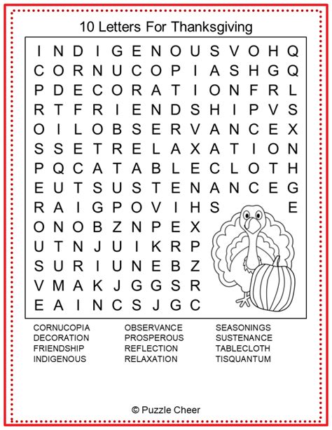 Letters For Thanksgiving Word Search Puzzle Puzzle Cheer