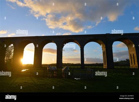 The Sun Sets Behind Harringworth Viaduct Also Known As The Welland