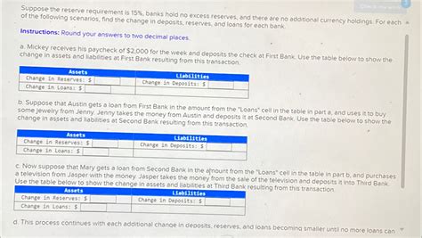 Solved Suppose The Reserve Requirement Is Banks Hold Chegg