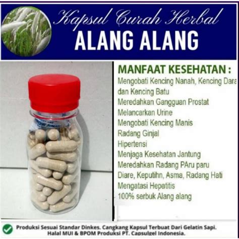 Jual Kapsul Curah Alang Alang Isi 50 Hipertensi Melancarkan Ur1ne