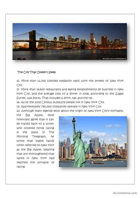 New York City English Esl Worksheets Pdf And Doc