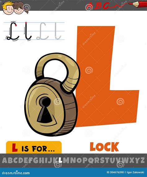 Letter L from Alphabet with Cartoon Lock Object Stock Illustration ...