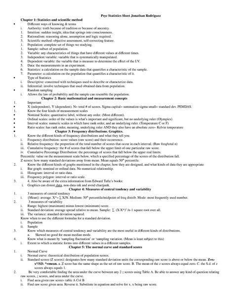 Exam Cheat Sheet Psych Stats