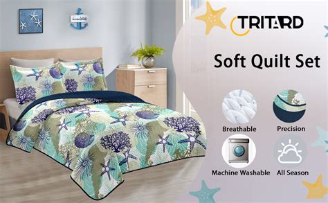 Amazon Tritard 3 Piece Coastal Quilt Sets Full Queen Size