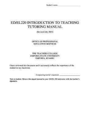 Fillable Online Emporia ED EL220 INTRODUCTION TO TEACHING Fax Email