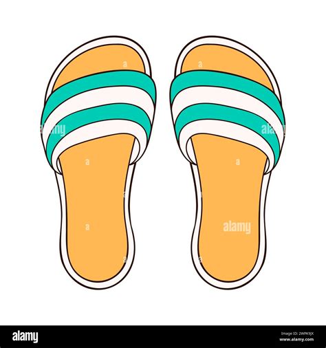 Slipper With Stripes Icon In Cartoon Style Flip Flops Beach Shoes