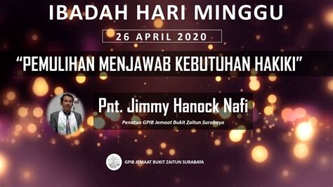 Ibadah Minggu 26 April 2020 YouTube