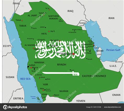 Arábia Saudita Mapa Político Altamente Detalhado Bandeira Nacional