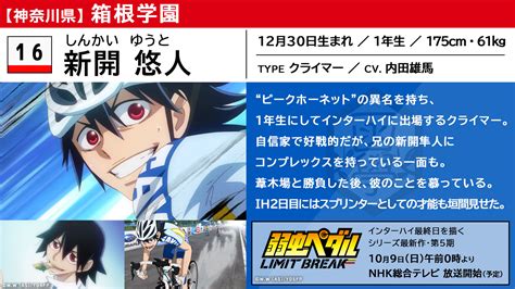 弱虫ペダル Limit Break On Twitter 【インターハイ注目選手紹介】 新開悠人（cv内田雄馬） 箱根学園1年生