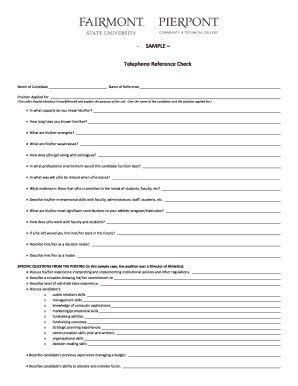 Fillable Online Fairmontstate Sample Telephone Reference Check Form