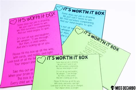 It's Worth It Box! Free Poem Printable - Miss DeCarbo