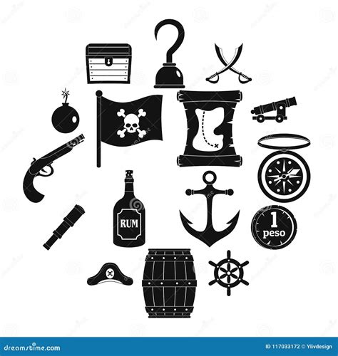 Iconos Fijados Estilo Simple Del Pirata Ilustraci N Del Vector