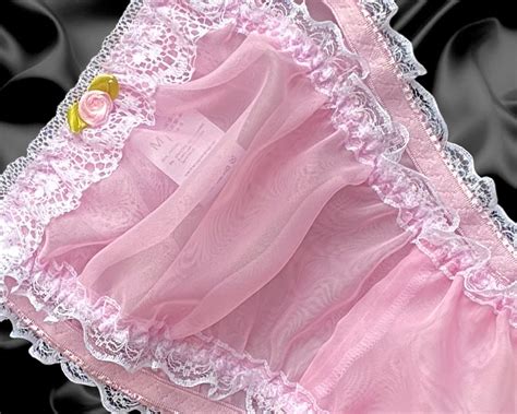 Nylon Volants Sissy Sheer Briefs Satin Rose Dentelle Culottes Slips