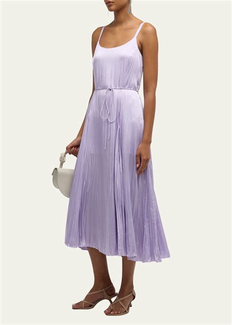 Vince Pleated Crushed Satin Midi Slip Dress Bergdorf Goodman