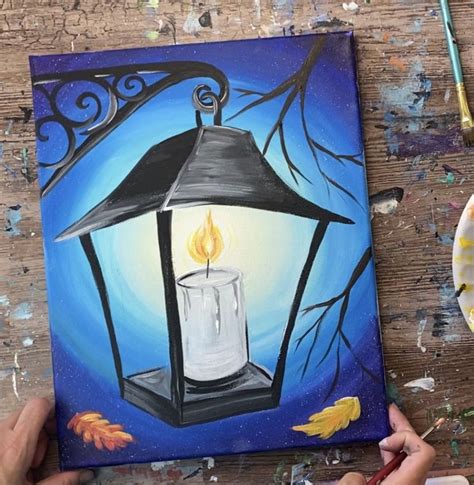 Lantern Painting Fall Night Step By Step Acrylic Tutorial Online