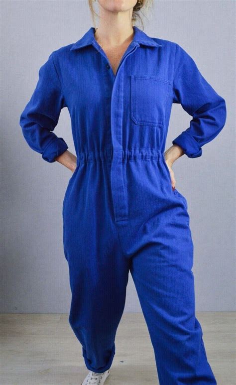 Unisex French Workwear Overalls Boilersuit Jumpsuit Herringbone Cotton Blue Ebay