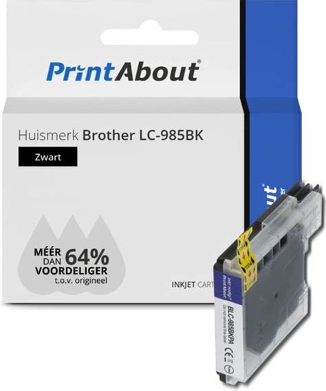 PrintAbout Huismerk Inktcartridge LC 985BK Zwart Geschikt Voor Brother