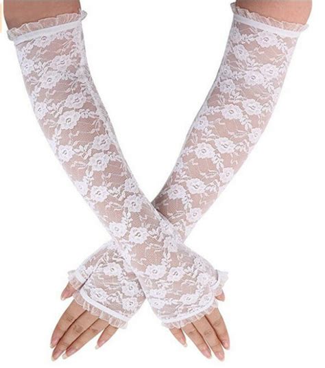 White Floral Lace Elbow Length Fingerless Gloves NWT EBay