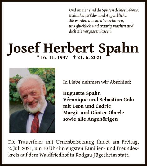 Traueranzeigen Von Josef Herbert Spahn Trauer Op Online De