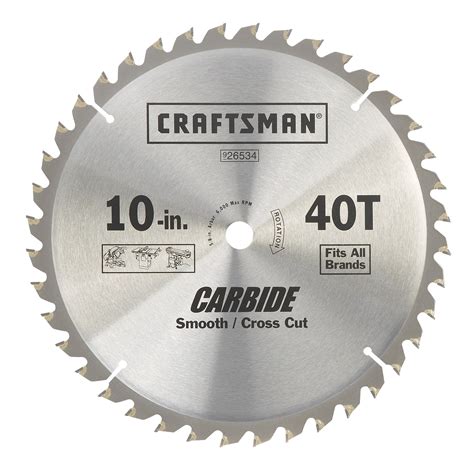 Craftsman 10 In X 40 Tooth Smooth Cross Cut Carbide Circular Saw Blade