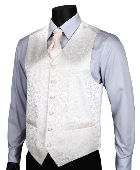 VE04 White Floral Top Design Wedding Men 100 Silk Waistcoat Vest Pocket