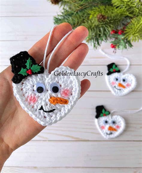 Heart Snowman Ornament Free Crochet Pattern Goldenlucycrafts