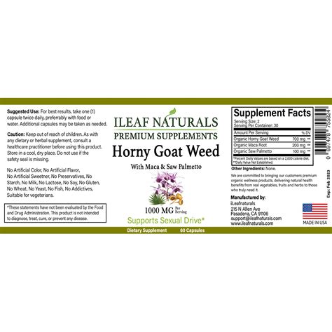 ILeaf Naturals Horny Goat Weed With Maca Saw Palmetto 60 Veggie