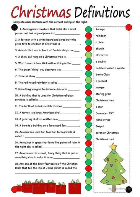 Christmas Definitions ESL Worksheet ITTT