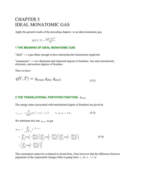 CHAPTER 5 IDEAL MONATOMIC GAS