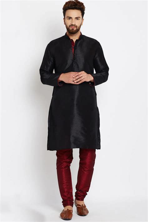 Buy Festival Design Black Dupion Silk Men S Kurta With Churidar MKPA02128