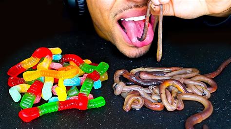 Asmr Gummy Food Vs Real Food Eating Challenge Best Gross Real Live Worms Sour Candy No Talking