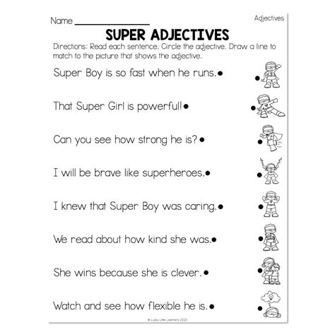 Grammar Worksheets Adjectives Super Adjectives Lucky Little Learners