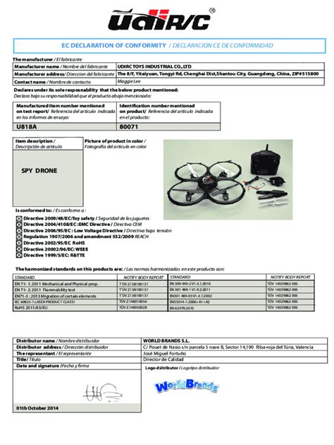 Fillable Online Ec Declaration Of Conformity Declaracin Ce De