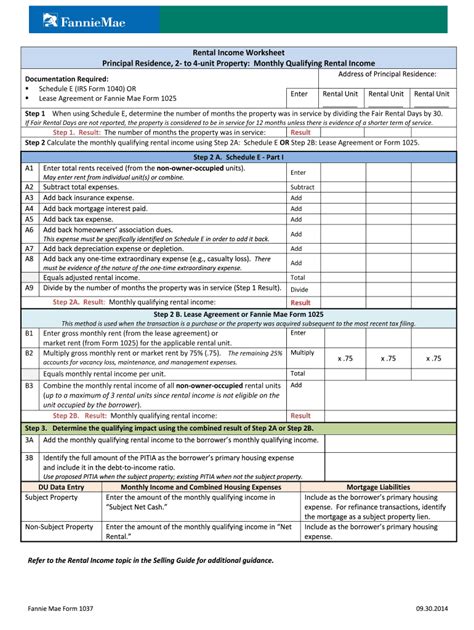 Fannie Mae Rental Income Calc Worksheet