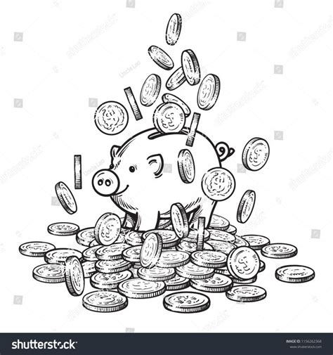 Cartoon Piggy Bank Among Falling Coins On Big Pile Of Money 2019