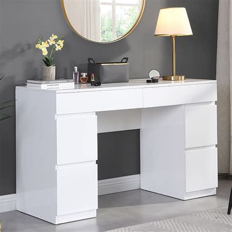 Luxurious White High Gloss with 6 Drawers Dressing Table - Jones ...