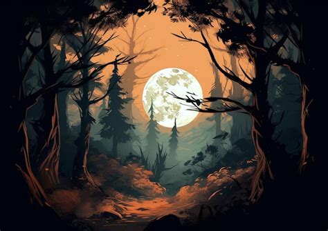 Un Bosque Con Luna Llena De Fondo Foto Premium