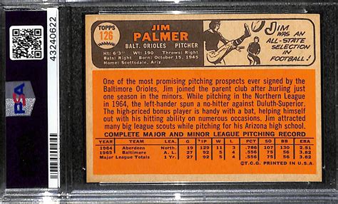 Lot Detail 1966 Topps Jim Palmer Hof Rookie Card 126 Graded Psa 7