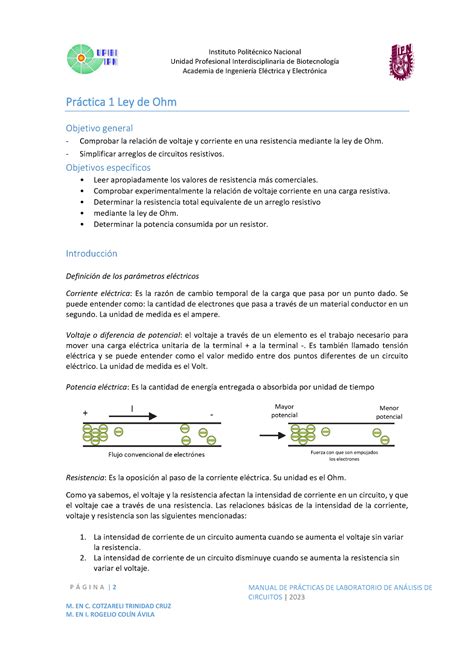 Practica 2 Ley De Ohm P G I N A 2 MANUAL DE PRCTICAS DE