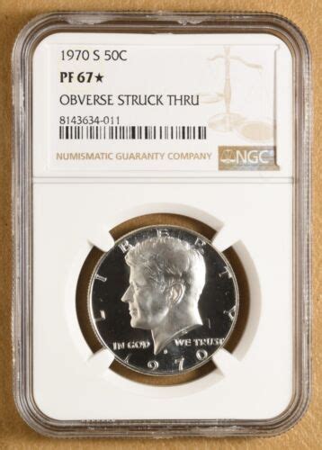 1970 S Proof Kennedy Silver Half Dollar Obverse Struck Thru NGC PF 67