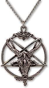 Baphomet Inverted Pentacle Silver Finish Pewter Goat Head Pendant