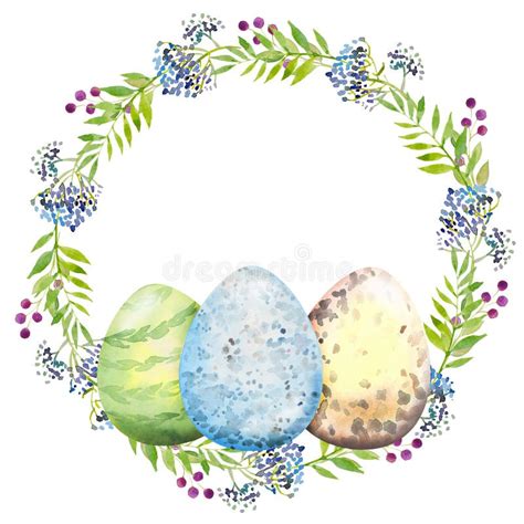 Ostern Kranz Mit Gelber Blumeniris Und Eiern Aquarellillustration