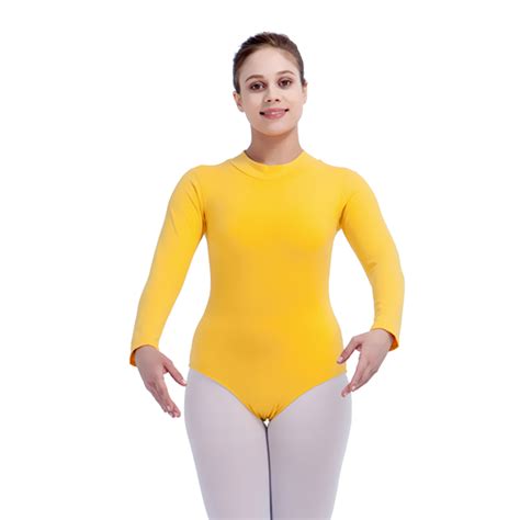 Womens Dancewear Ballet Leotard High Neck Long Sleeve Cottonlycra Bodyauit Ebay